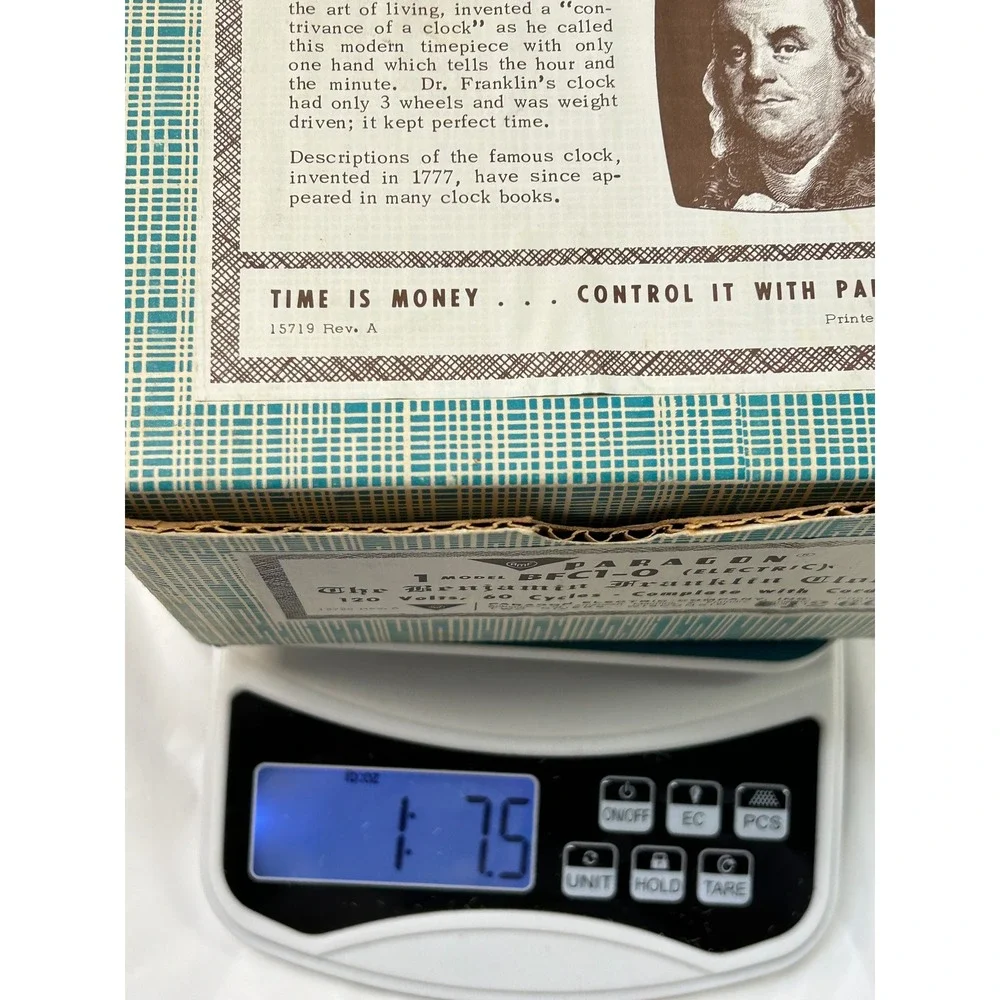 Vintage Benjamin Franklin Clock Paragon Electric BFC1-0 Single Hand Boxed USA